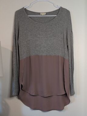 Meadow Rue Gray and Mauve Two-Tone Long Sleeve Top